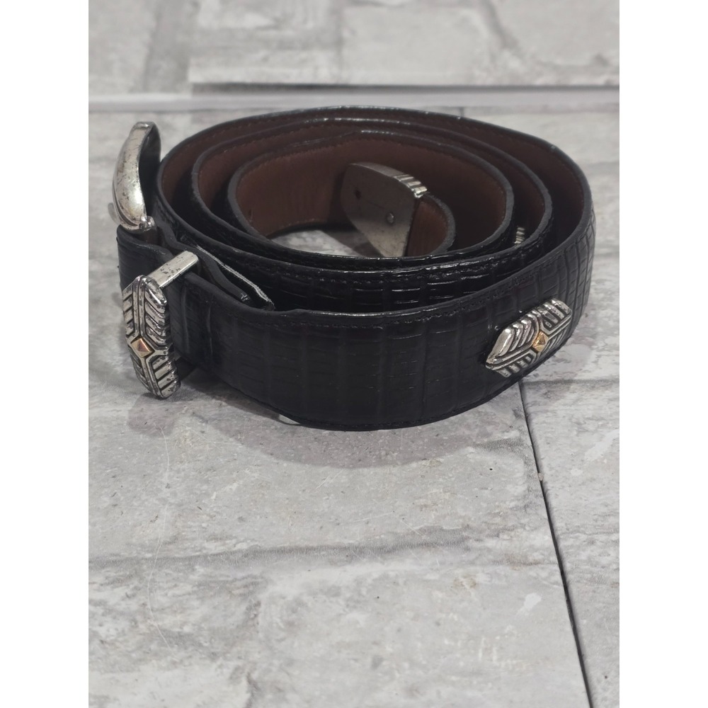Vintage VTG‎ Onyx By Brighton Leather Belt Gold Accents Women 40" Y2K Preppy